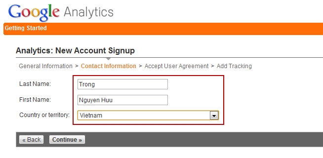 Google Analytics new account sign up
