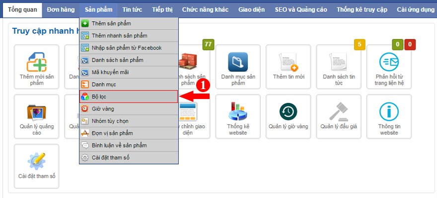 cấu hình bộ lọc trong thiết kế website bán hàng web24h.vn