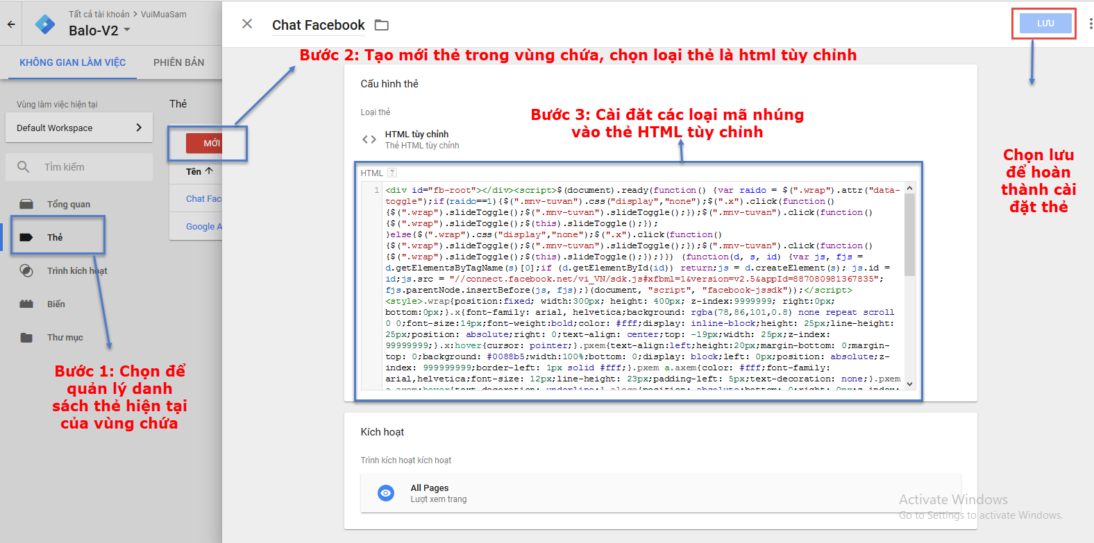 Huong dan su dung Google Tag Manager cai dat phan mem Chat Truc Tuyen 