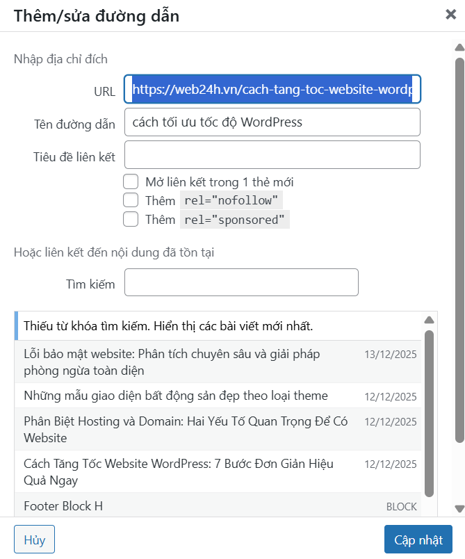Bước 5: Thêm link vào bài viết